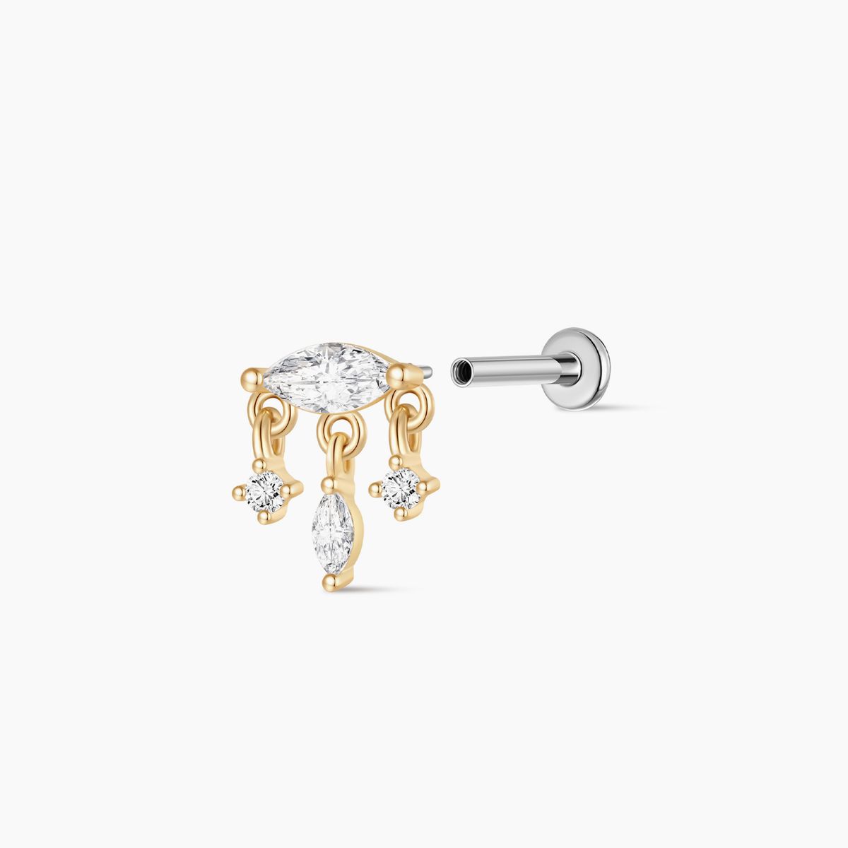 14K Yellow Gold Marquise Dangle Flatback Stud