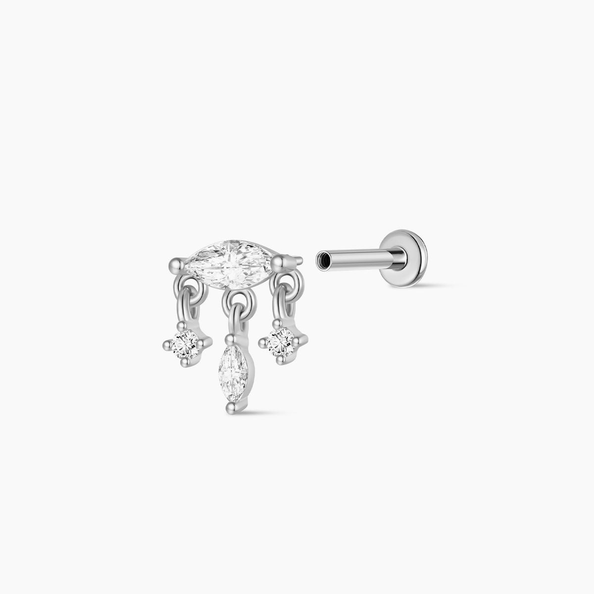 14K White Gold Marquise Dangle Flatback Stud