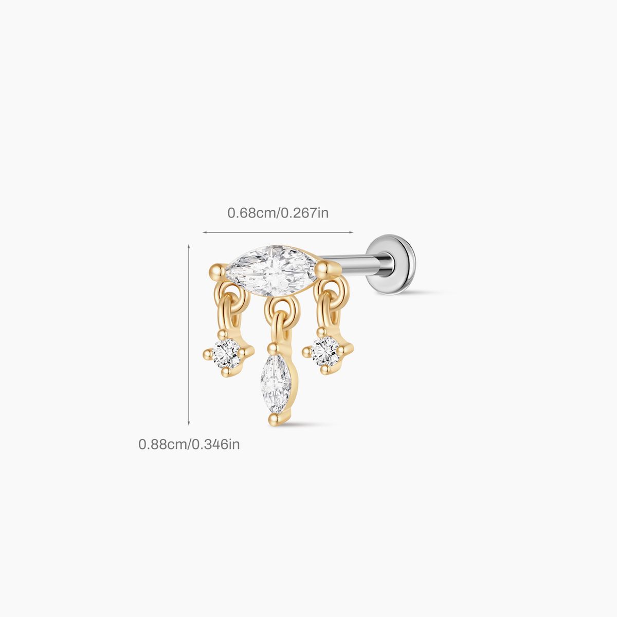 14K Yellow Gold Marquise Dangle Flatback Stud