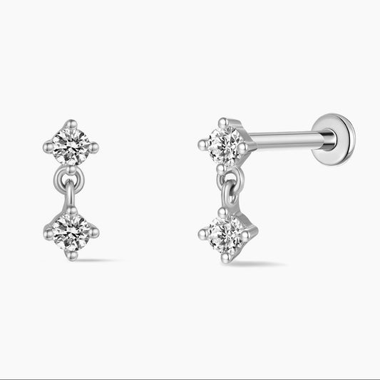 14K White Gold Double Round Drop Flat-Back Stud