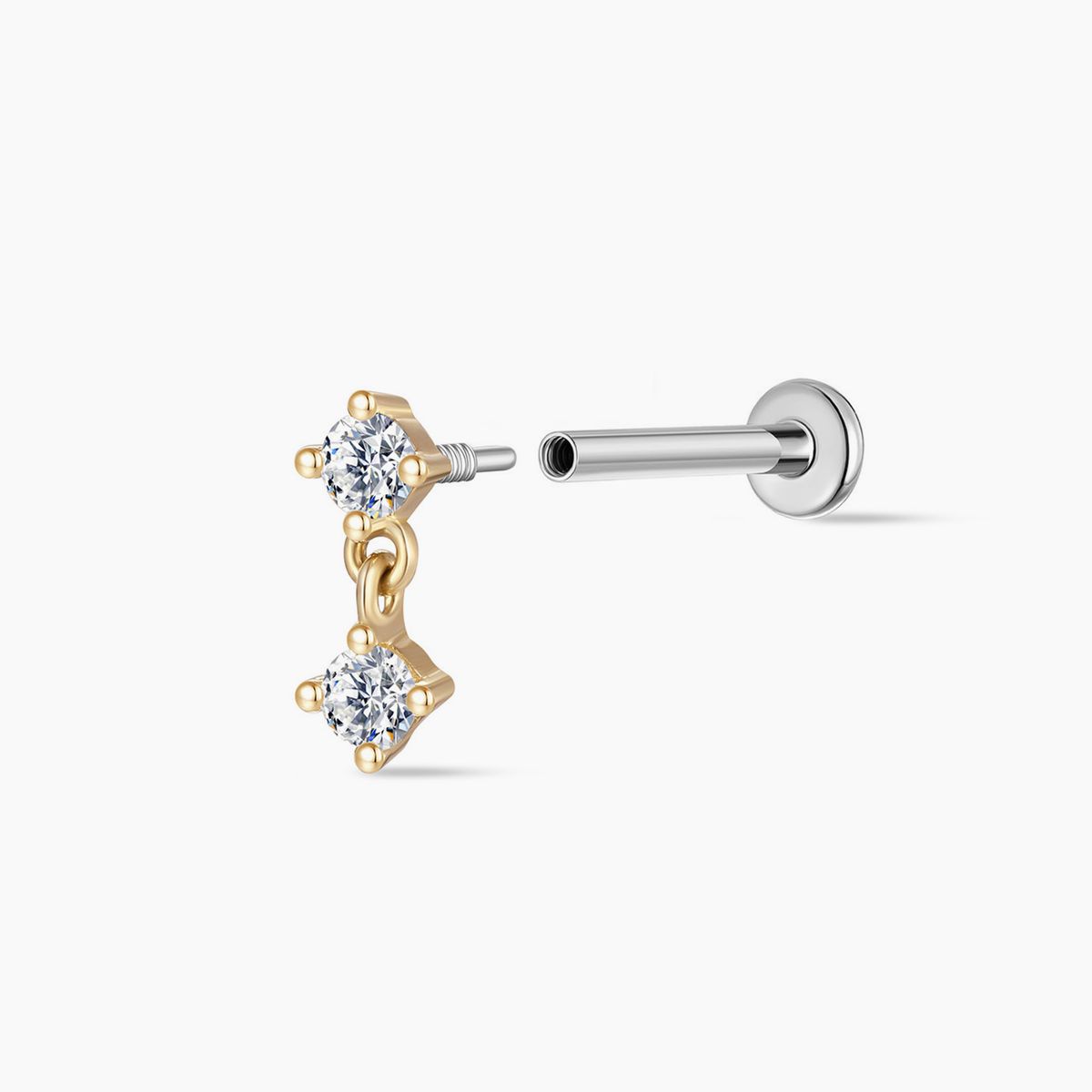 14K Yellow Gold Double Round Drop Flat-Back Stud