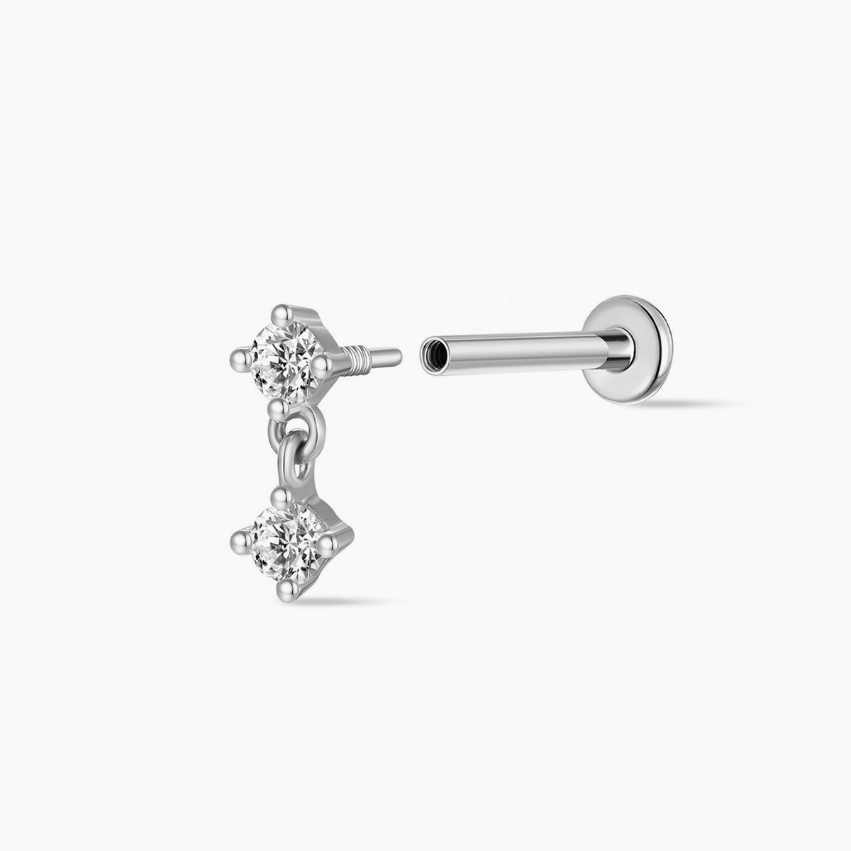 14K White Gold Double Round Drop Flat-Back Stud