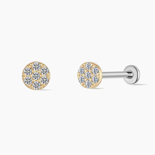 14K Yellow Gold Round Pavé Flat-Back Stud