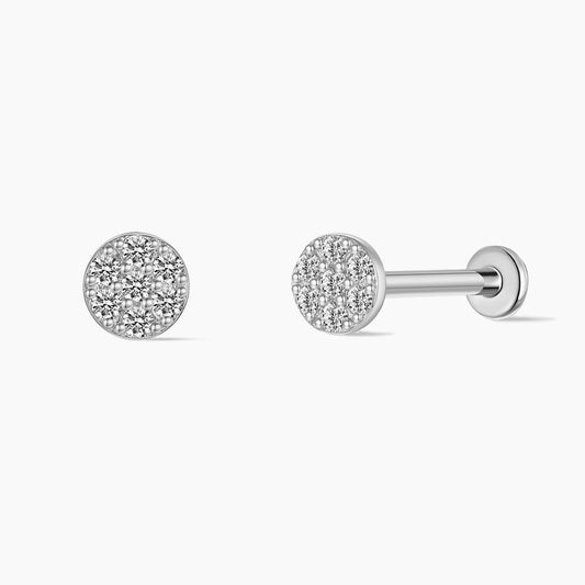 14K White Gold Round Pavé Flat-Back Stud