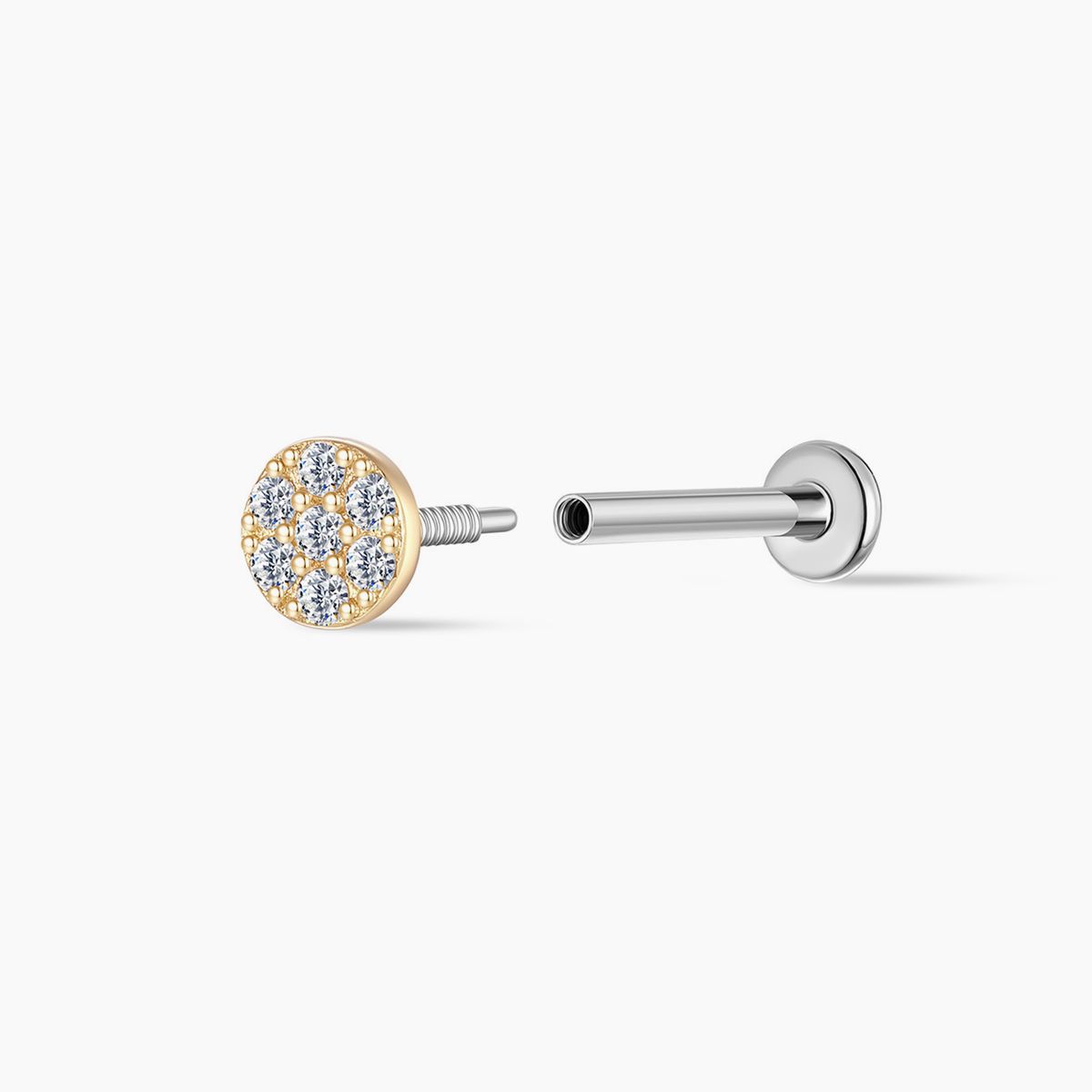 14K Yellow Gold Round Pavé Flat-Back Stud