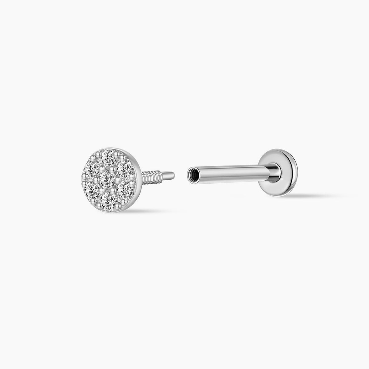 14K White Gold Round Pavé Flat-Back Stud