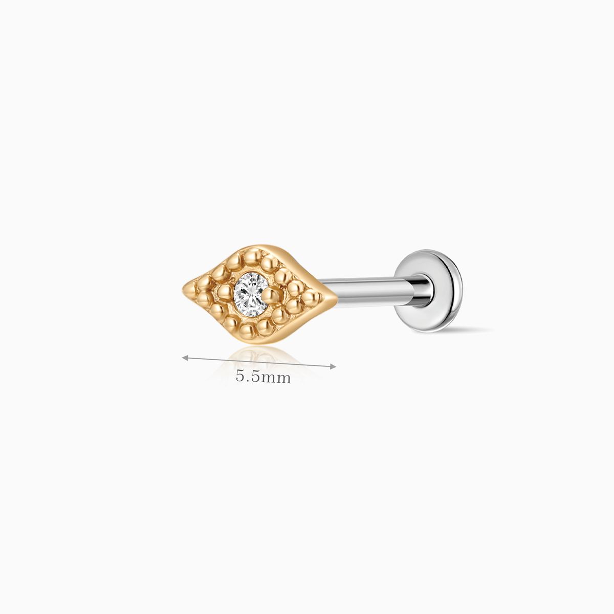 14K Solid Yellow Gold Textured Eye Flat Back Stud