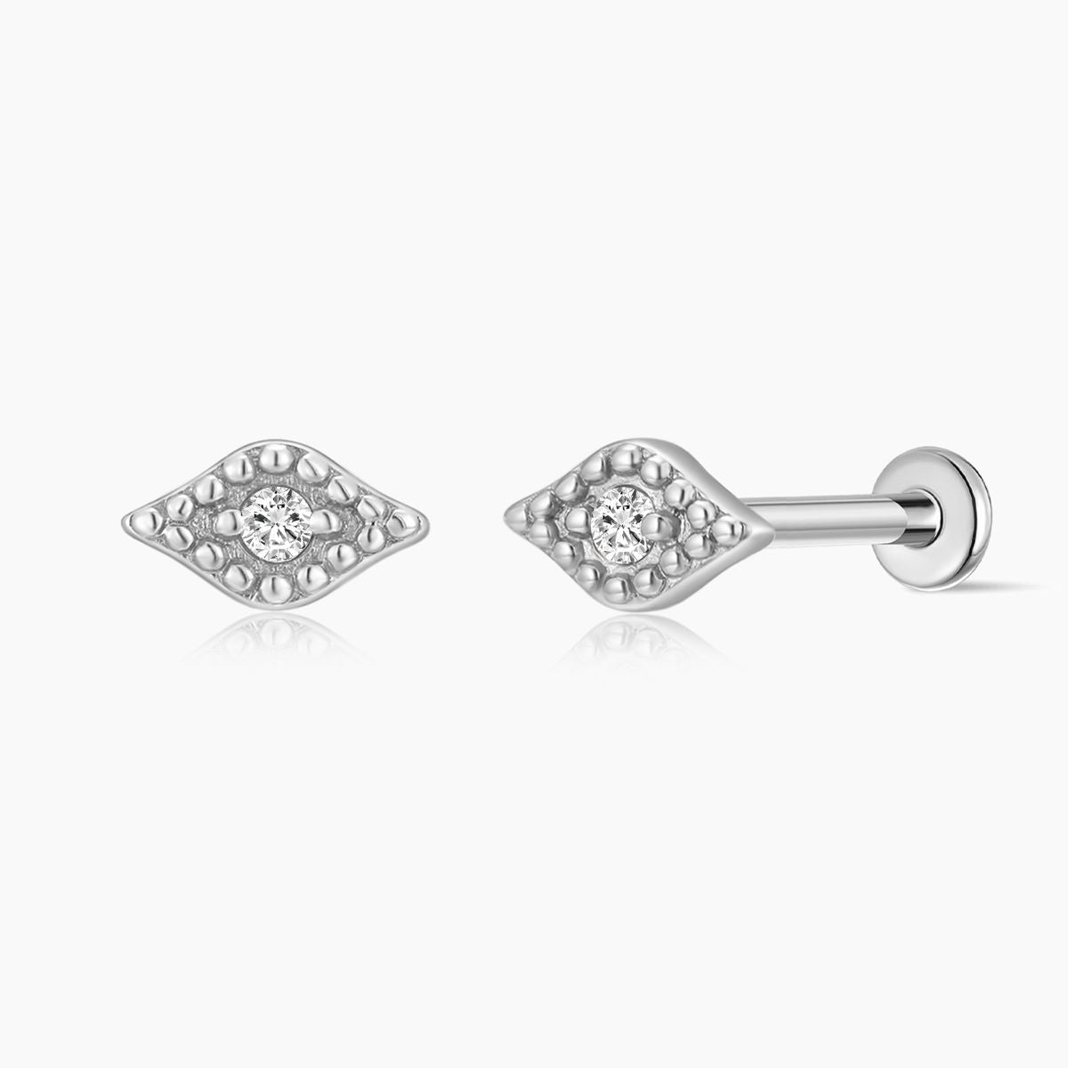 14K Solid White Gold Textured Eye Flat Back Stud