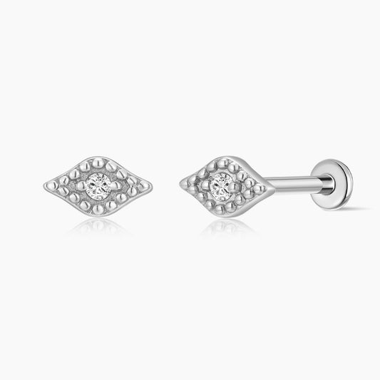 14K Solid White Gold Textured Eye Flat Back Stud