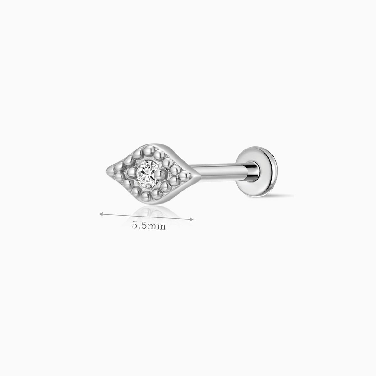 14K Solid White Gold Textured Eye Flat Back Stud