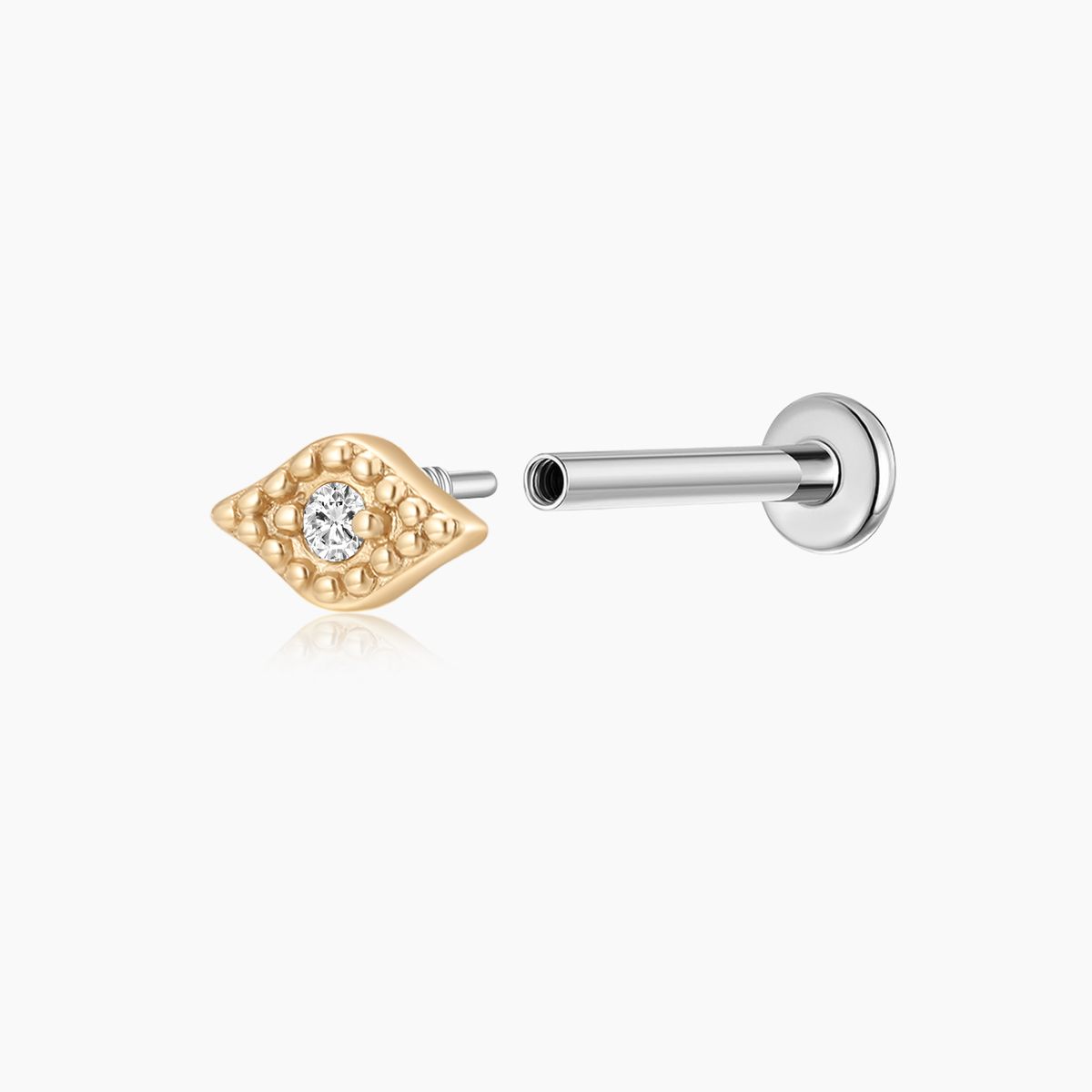 14K Solid Yellow Gold Textured Eye Flat Back Stud