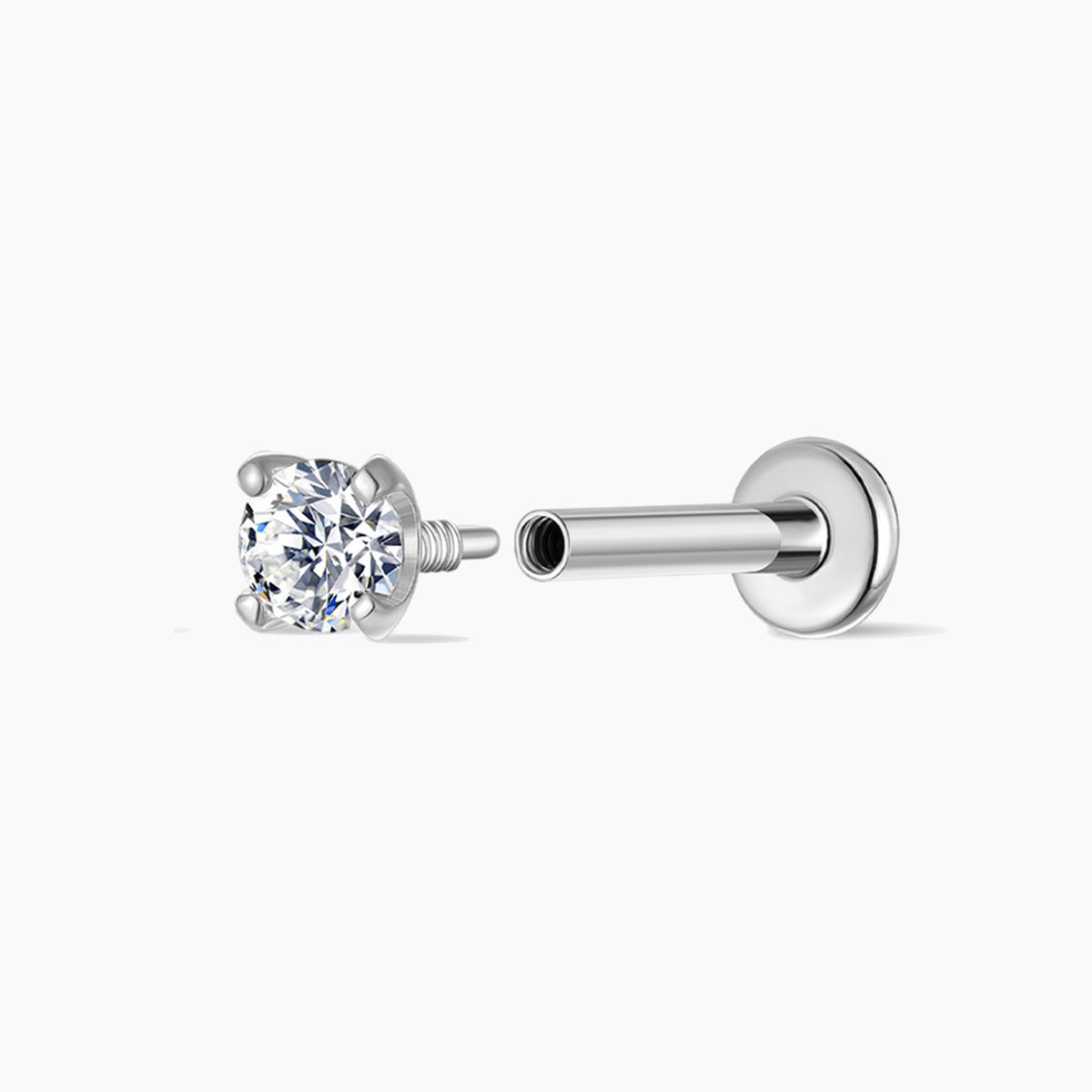 14K Solid White Gold Classic 4-Prong Setting - Titanium Post Flatback Stud