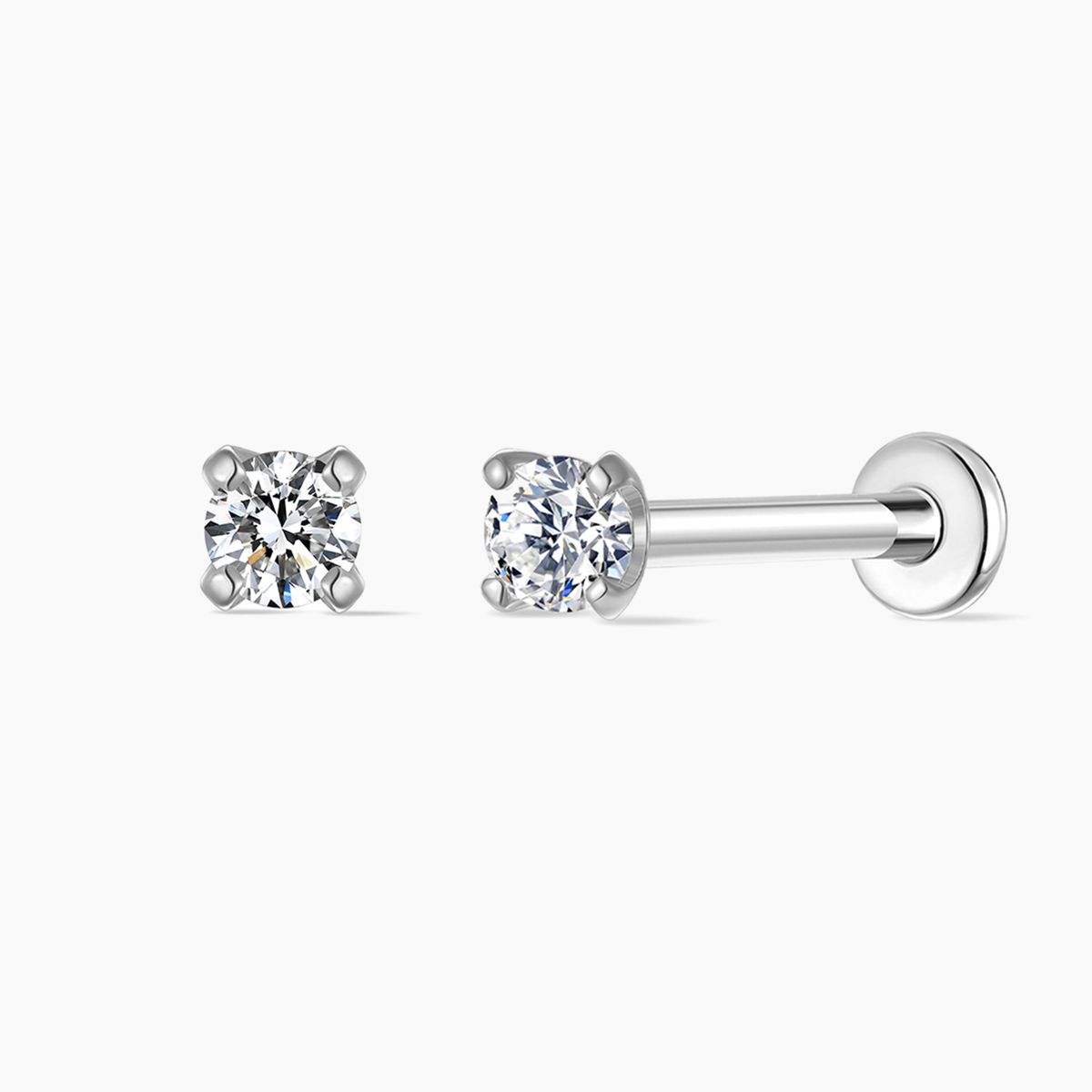 14K Solid White Gold Classic 4-Prong Setting - Titanium Post Flatback Stud