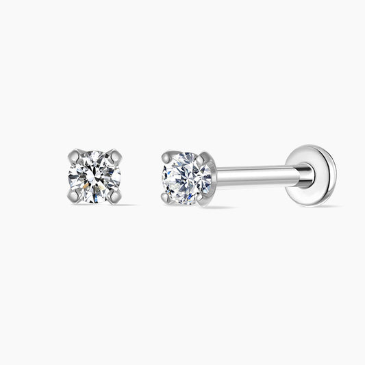 14K Solid White Gold Classic 4-Prong Setting - Titanium Post Flatback Stud