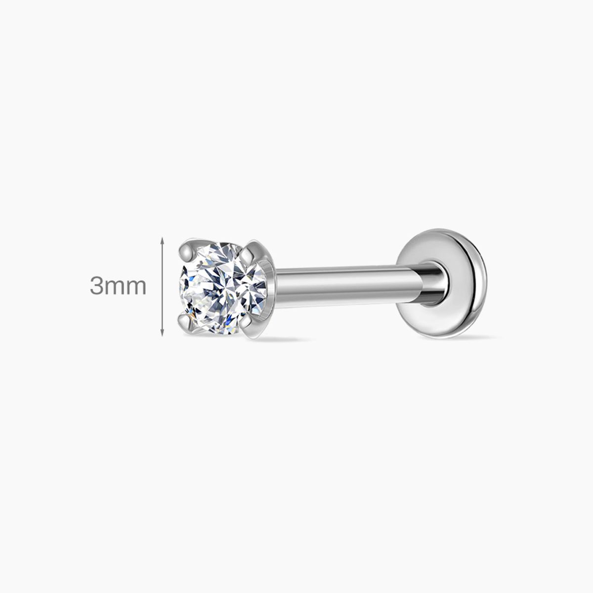 14K Solid White Gold Classic 4-Prong Setting - Titanium Post Flatback Stud