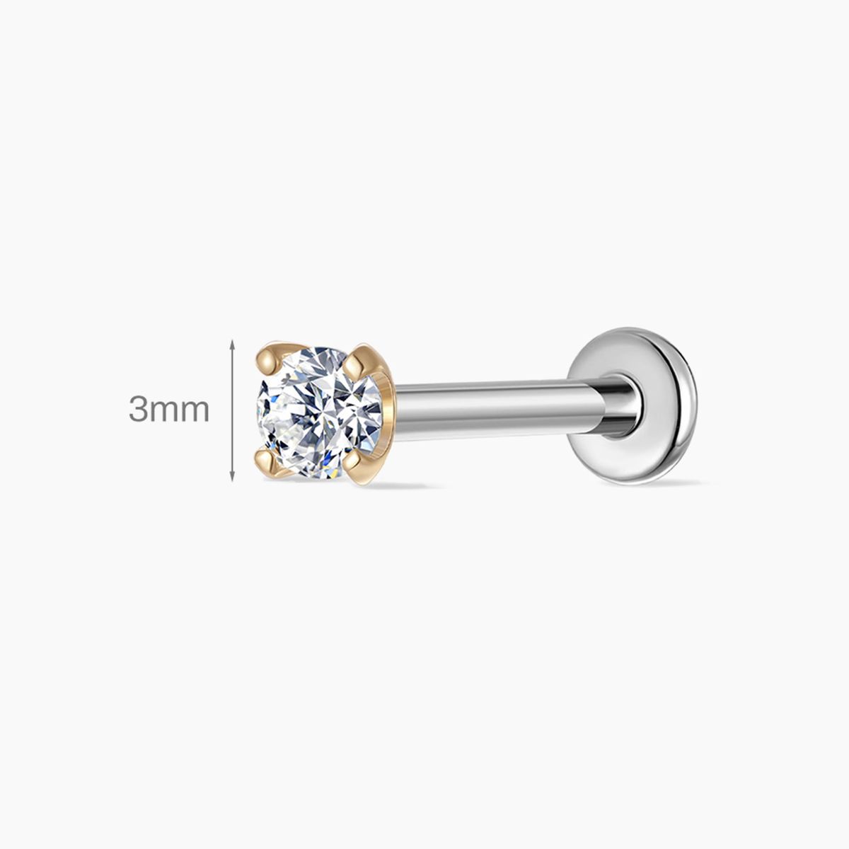 14K Solid Yellow Gold  Classic 4-Prong Setting - Titanium Post Flatback Stud