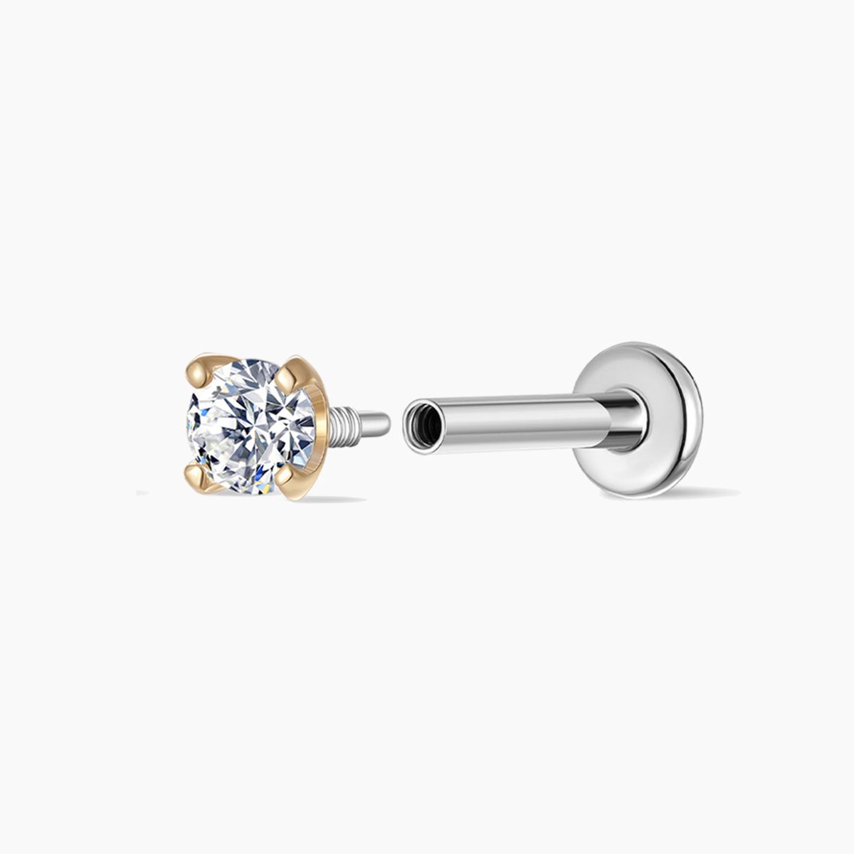 14K Solid Yellow Gold  Classic 4-Prong Setting - Titanium Post Flatback Stud