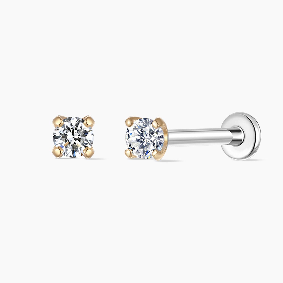 14K Solid Yellow Gold  Classic 4-Prong Setting - Titanium Post Flatback Stud
