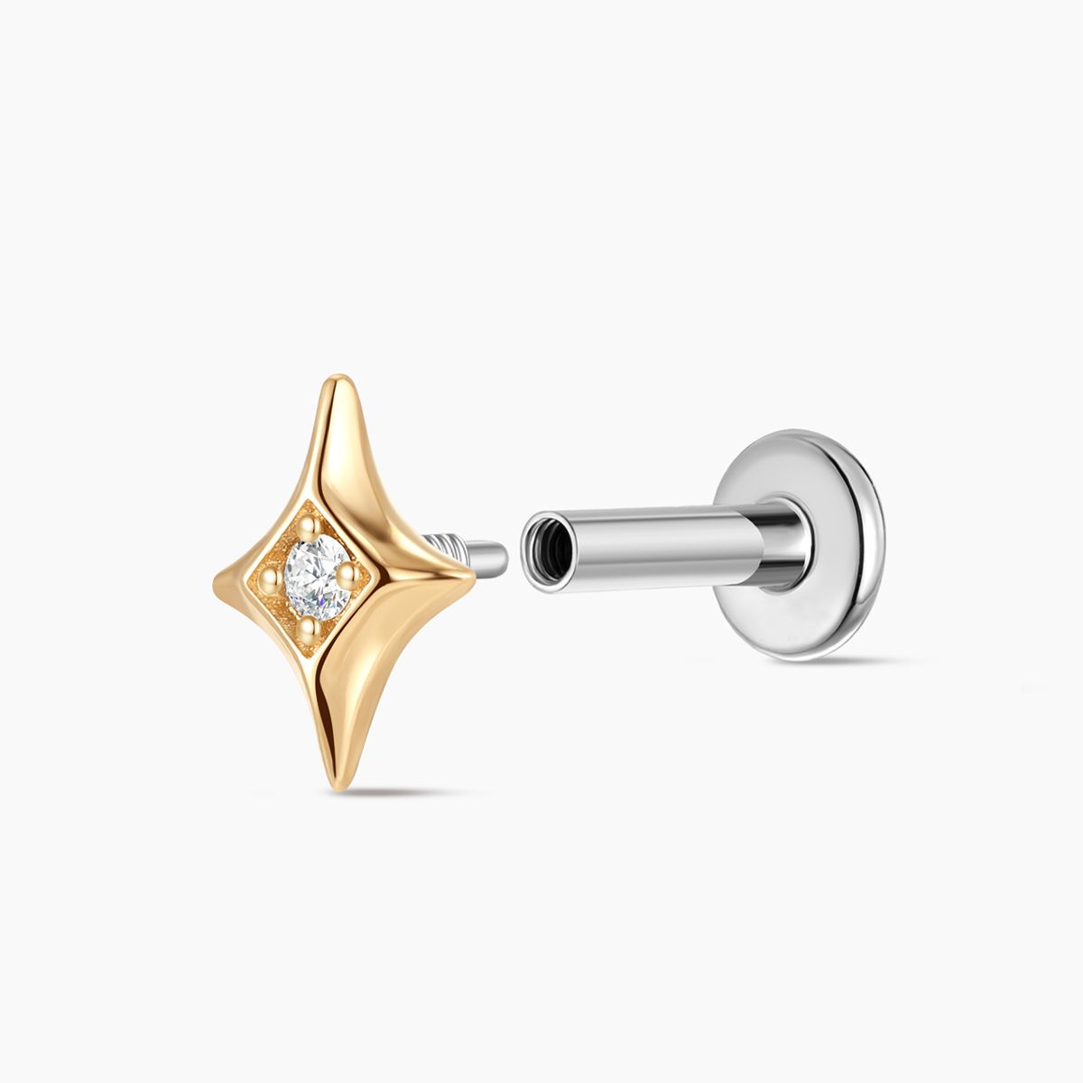 14K Solid Yellow Gold Star Flat Back Stud Piercing