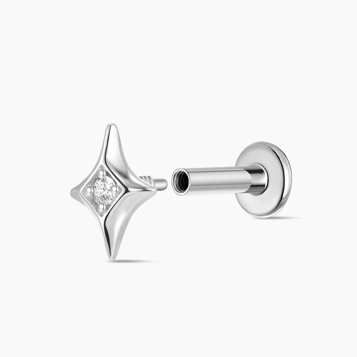 14K Solid White Gold Star Flat Back Stud Piercing