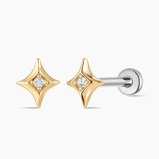 14K Solid Yellow Gold Star Flat Back Stud Piercing