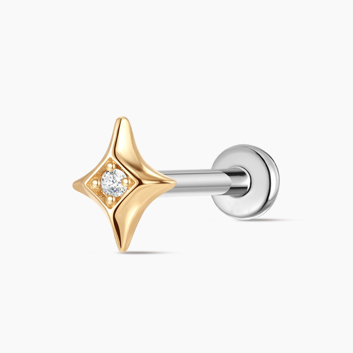 14K Solid Yellow Gold Star Flat Back Stud Piercing