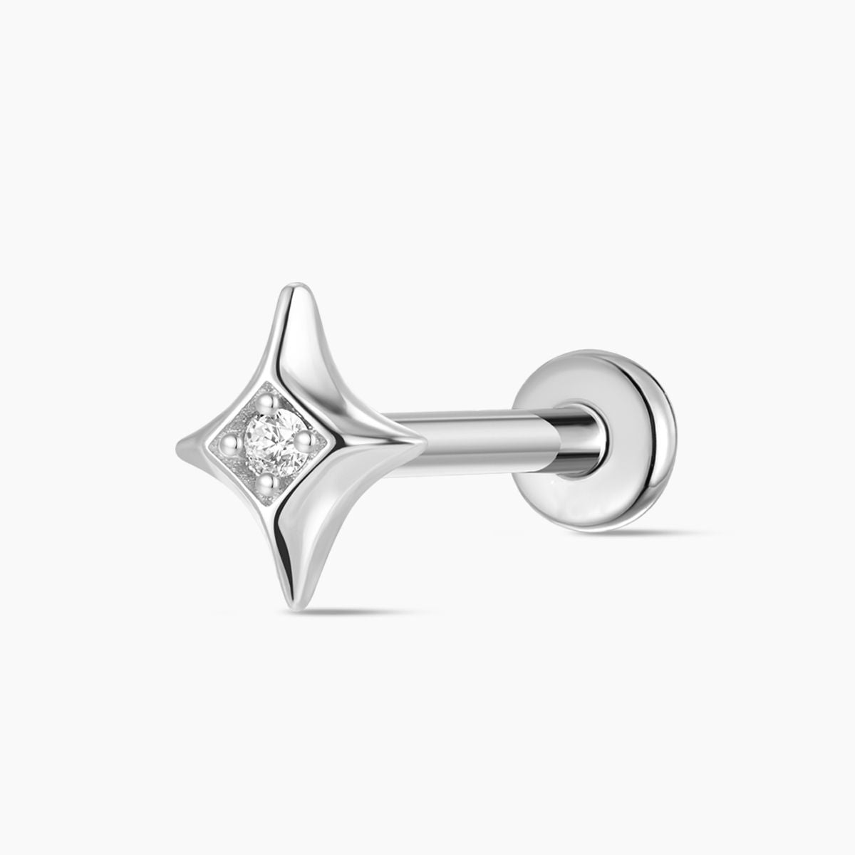 14K Solid White Gold Star Flat Back Stud Piercing