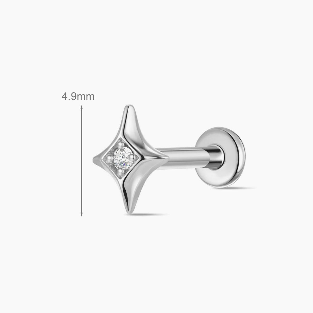 14K Solid White Gold Star Flat Back Stud Piercing
