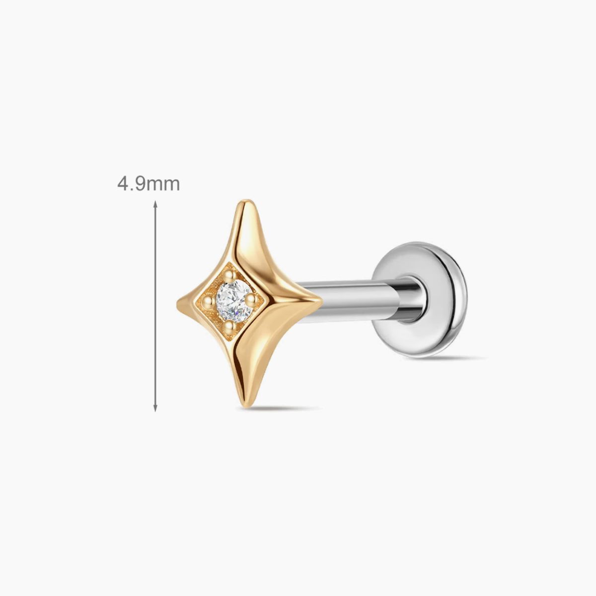 14K Solid Yellow Gold Star Flat Back Stud Piercing