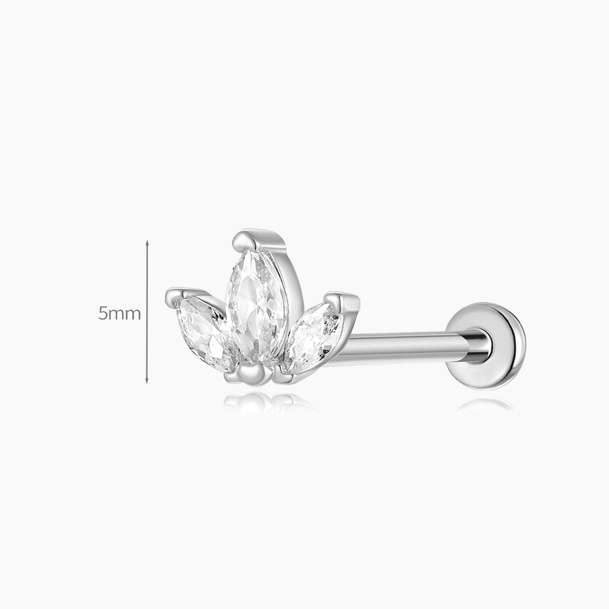 14K Solid White Gold Triple Marquise Stud Flat Back Piercing