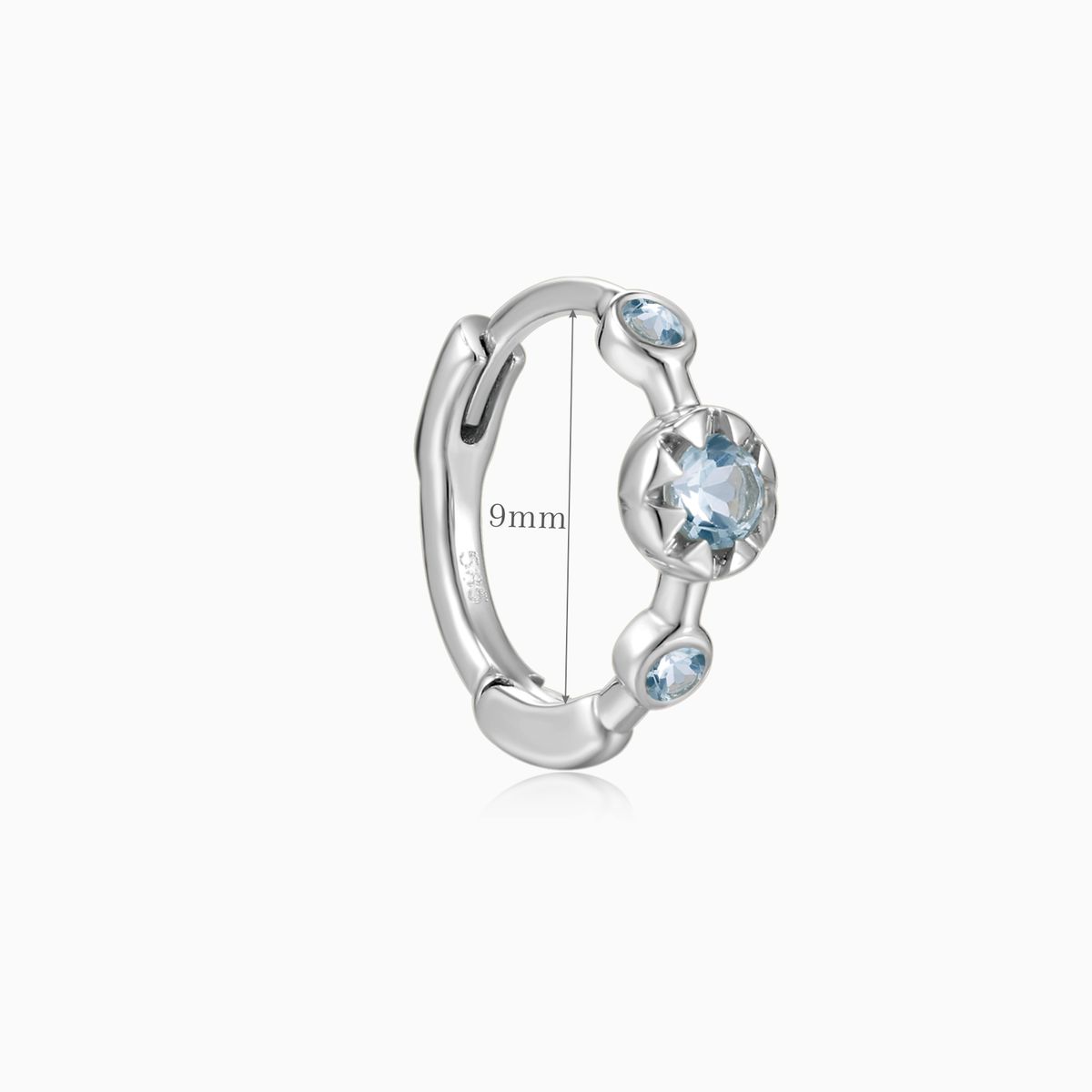 14K Solid White Gold Aquamarine Star Cluster Clicker Hoop