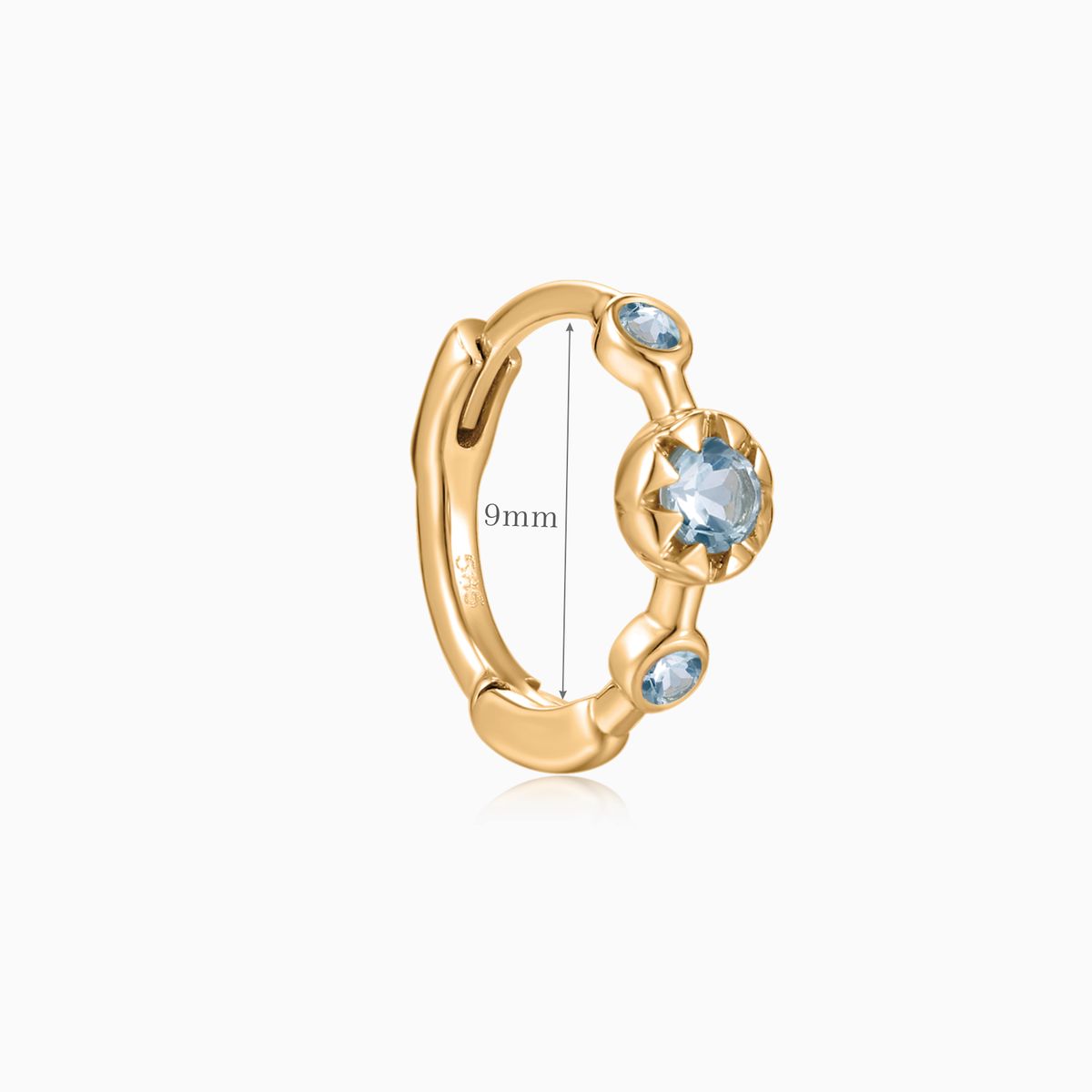 14K Solid Yellow Gold Aquamarine Star Cluster Clicker Hoop