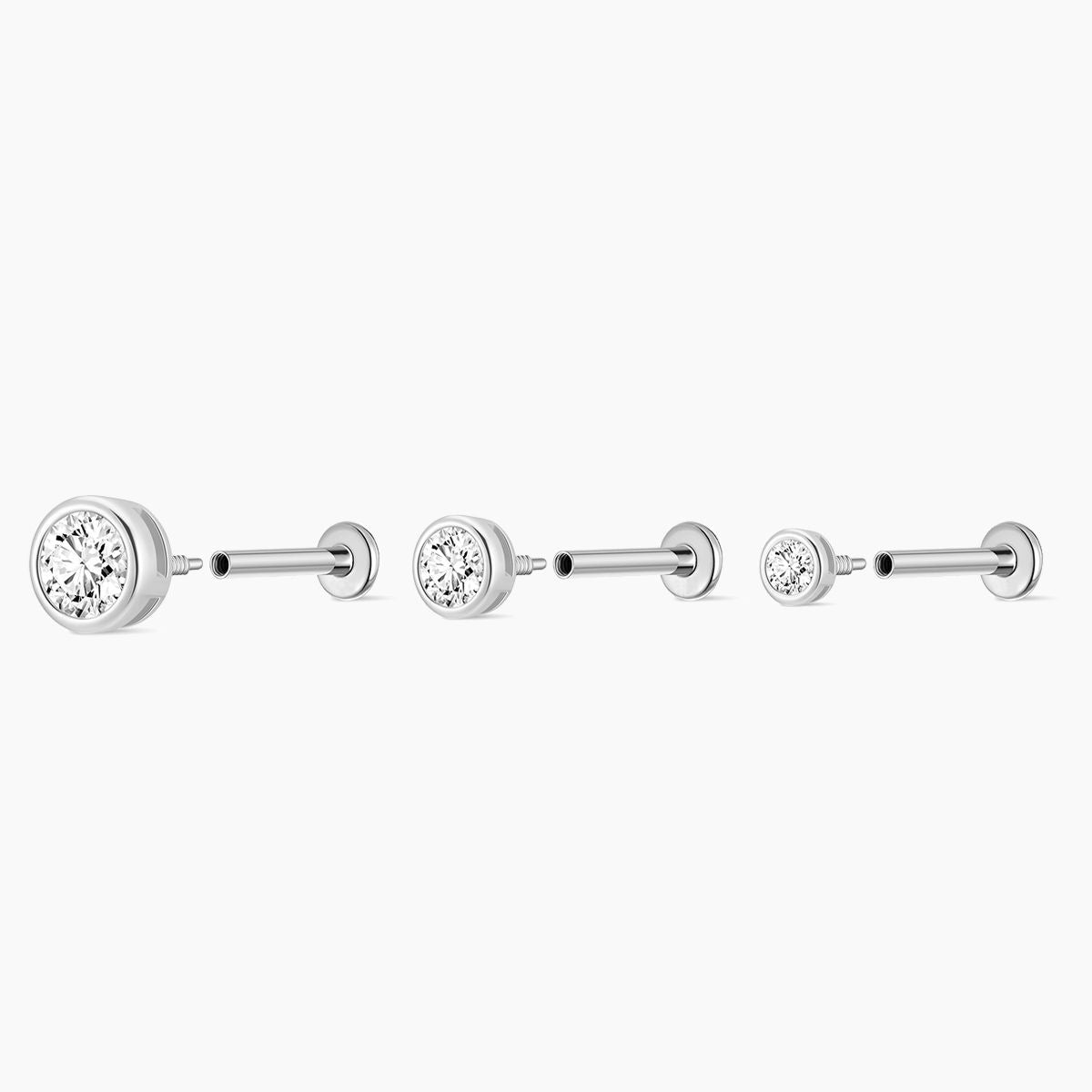 14K Solid White Gold Bezel Stud – Flatback Piercing