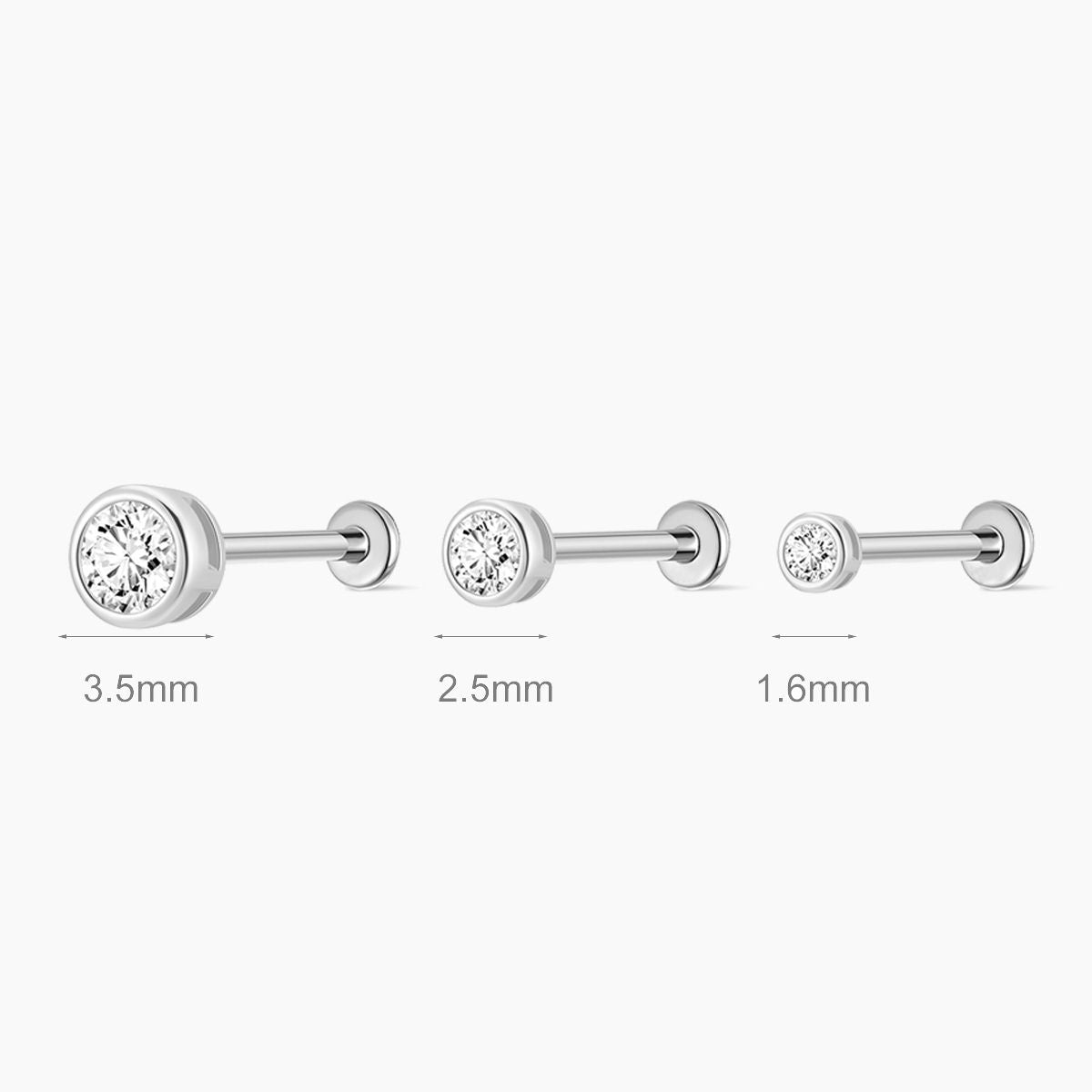14K Solid White Gold Bezel Stud – Flatback Piercing