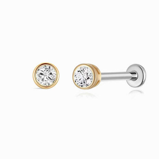 14K Solid Yellow Gold Bezel Stud – Flatback Piercing