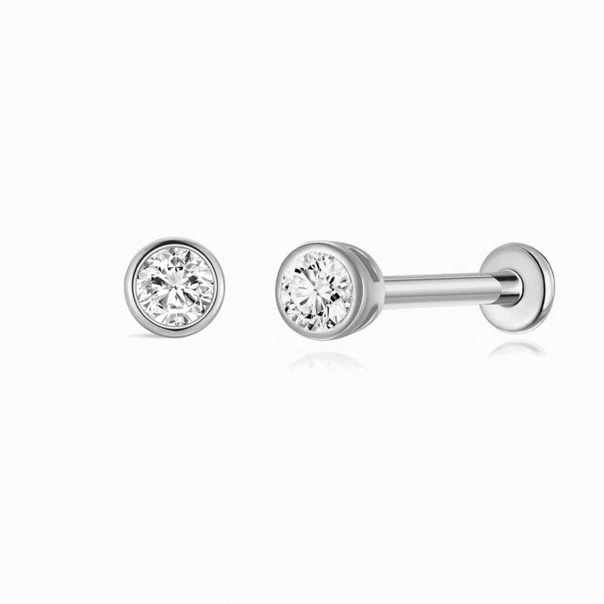 14K Solid White Gold Bezel Stud – Flatback Piercing