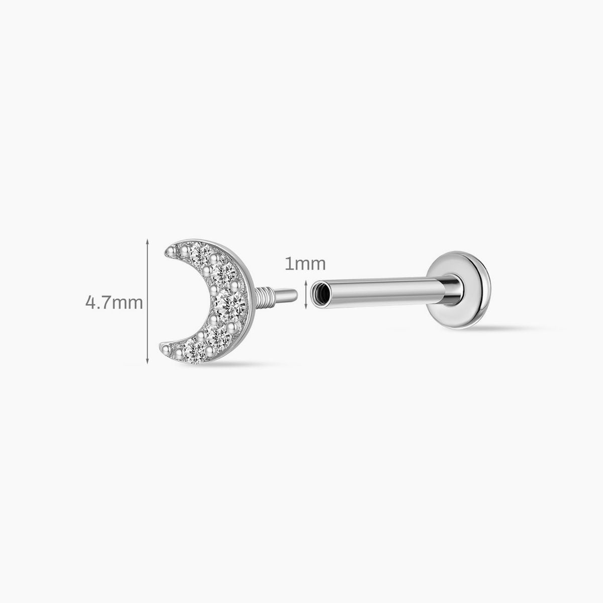 14K Solid White Gold Crescent Moon Flat Back Stud
