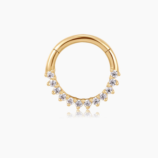 14K Solid Yellow Gold Crown Pavé Clicker Hoop