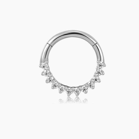 14K Solid White Gold Crown Pavé Clicker Hoop
