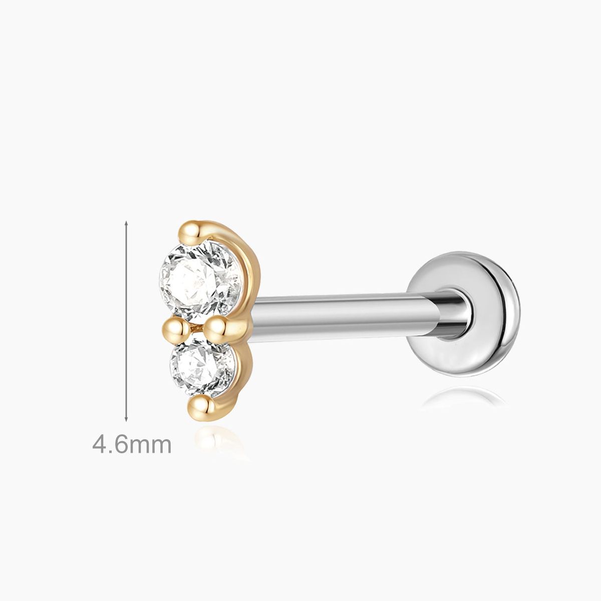 14K Solid Yellow Gold Vertical Double Gem Flat Back Stud