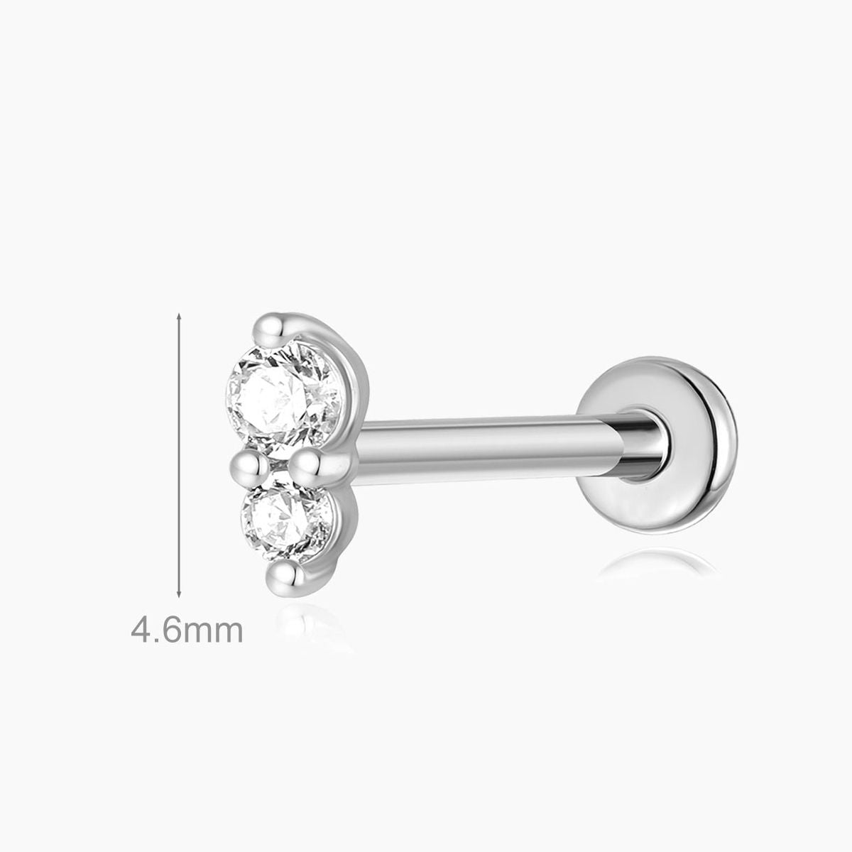 14K Solid White Gold Vertical Double Gem Flat Back Stud