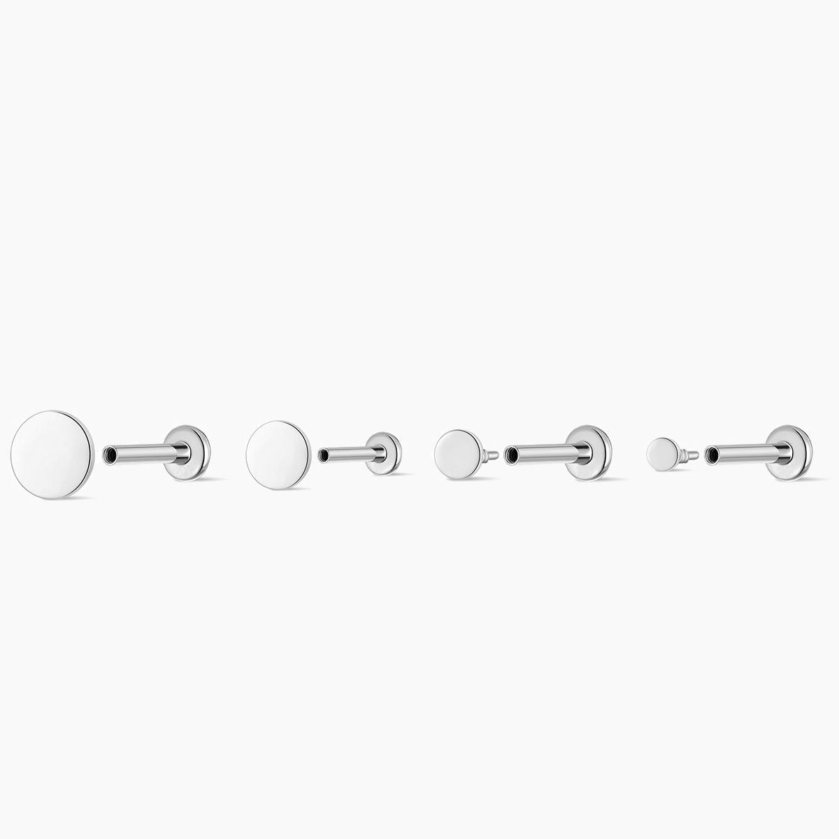 14K Solid White Gold Flat Disc Stud Flat Back Piercing