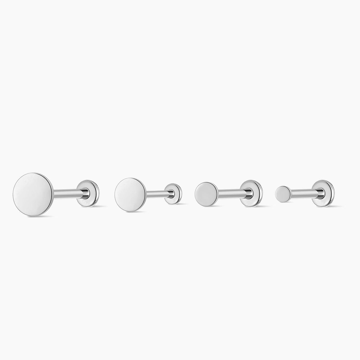 14K Solid White Gold Flat Disc Stud Flat Back Piercing