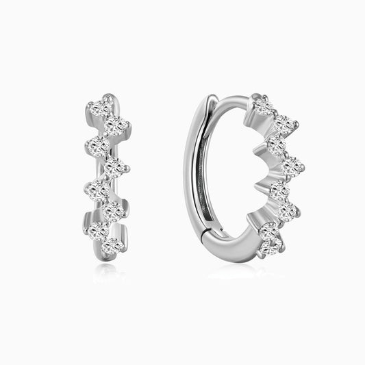 14K Solid White Gold Graduated Round-Cut Huggie Hoop