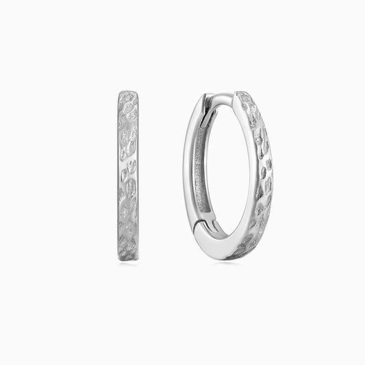 14K Solid White Gold Hammered 8mm Huggie Hoop