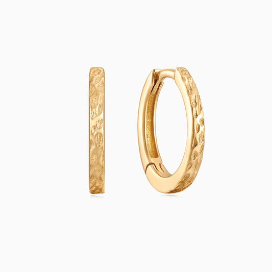 14K Solid Yellow Gold Hammered 8mm Huggie Hoop