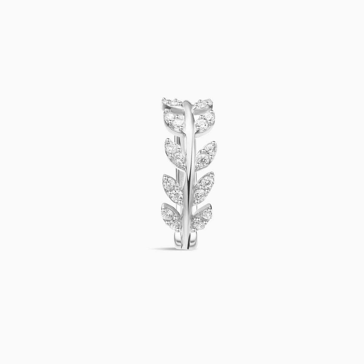 14K Solid White Gold · Leaf Vine Clicker Hoop