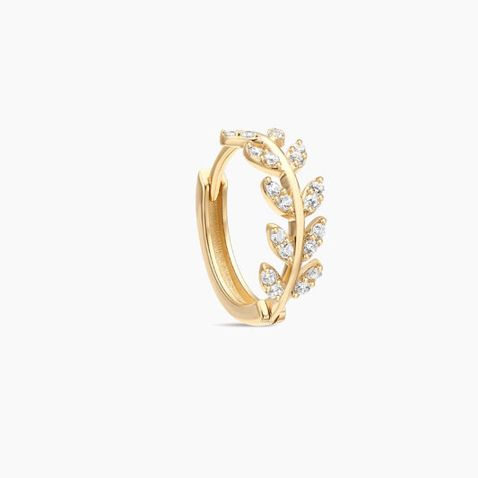 14K Solid Yellow Gold · Leaf Vine Clicker Hoop