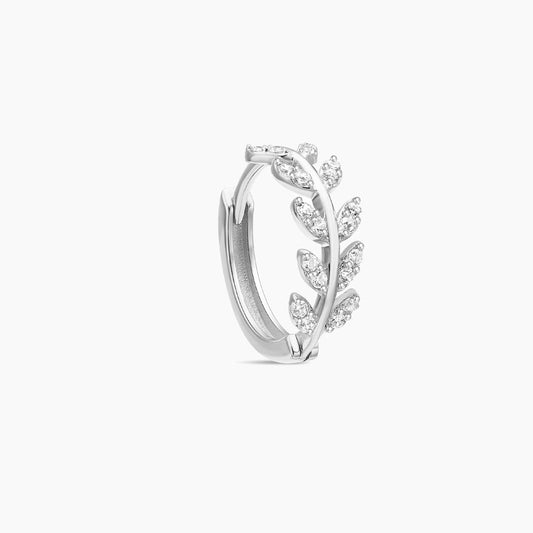 14K Solid White Gold · Leaf Vine Clicker Hoop