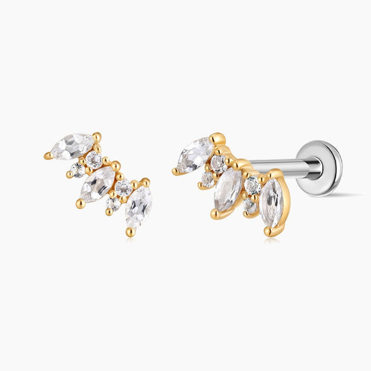 14K Solid Yellow Gold Marquise Cluster Flat Back Stud